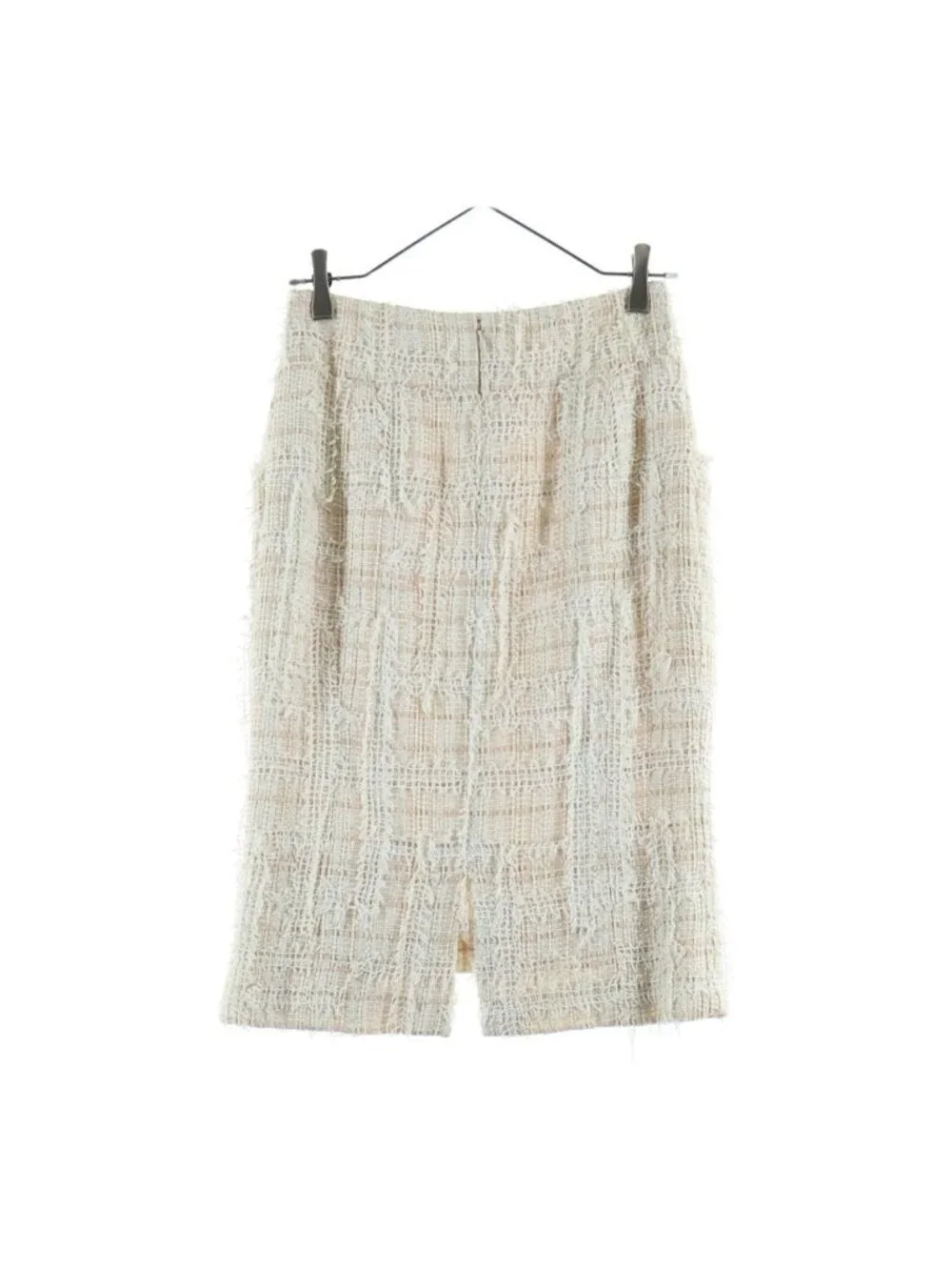 Chanel CC Logo Plate Decoration Tweed Skirt Pink White